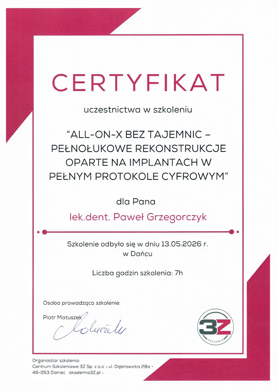 All-on-x certyfikat